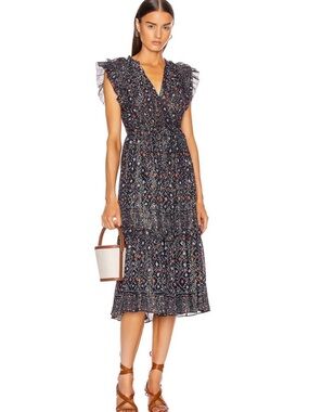 Ulla Johnson Lienna Navy Floral Midi Dress - new without tag